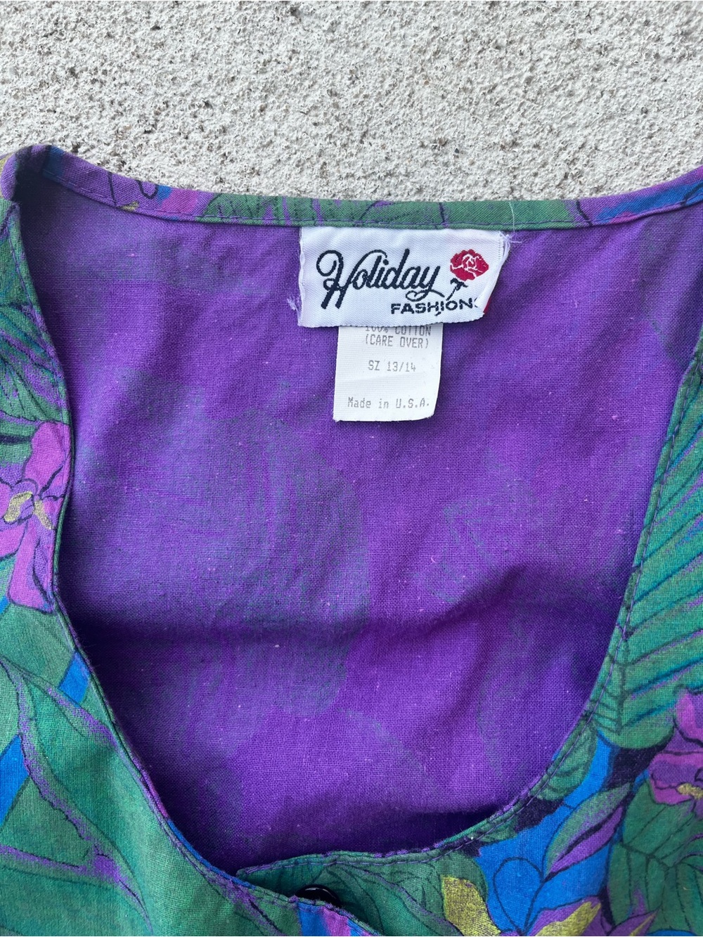 Rare Vintage Tropical Floral Jumpsuit in Green & Purple - Picture 7 of 11
